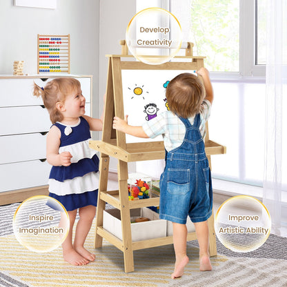 Children's Double-Sided Art Easel with Paper Roll-Natural