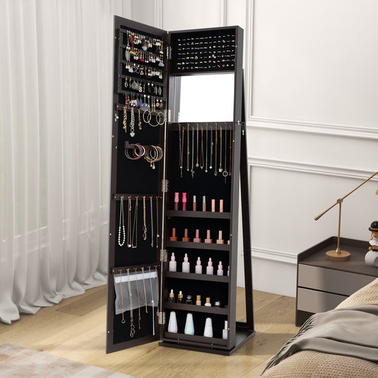 3-in-1 Mirrored Jewelry Armoire with Display Shelves-Coffee