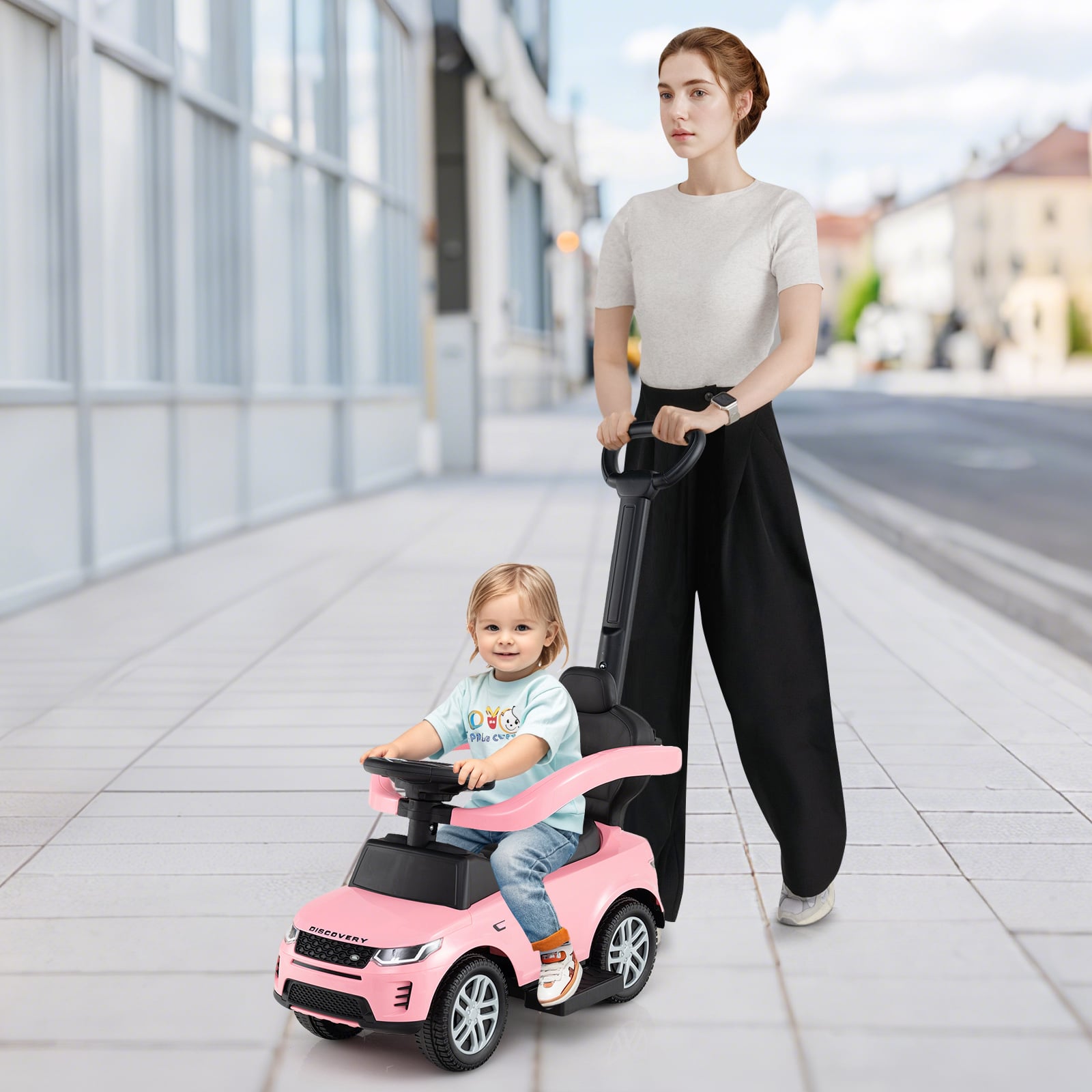 3 in 1 Push Car for Toddlers Licensed Land Rover Discovery Ride on Toy-Pink