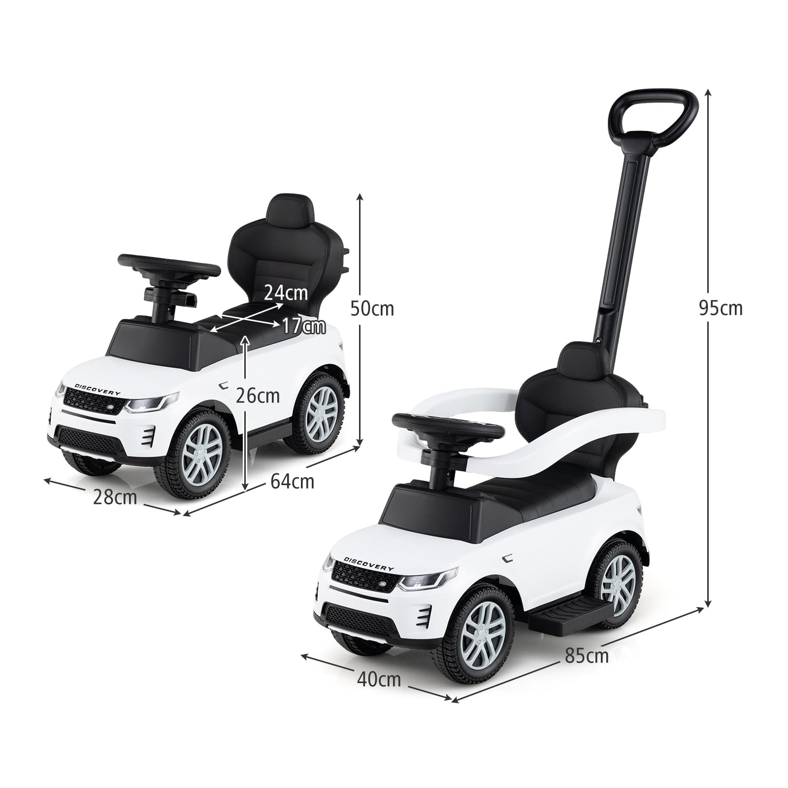 3 in 1 Push Car for Toddlers Licensed Land Rover Discovery Ride on Toy-White
