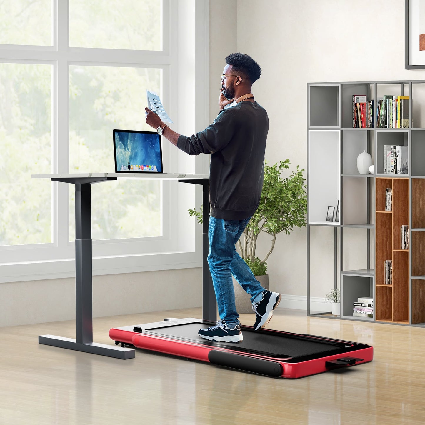 2.25 HP Foldable Treadmill 3 in 1 Walking Pad Under Desk Treadmill-Red
