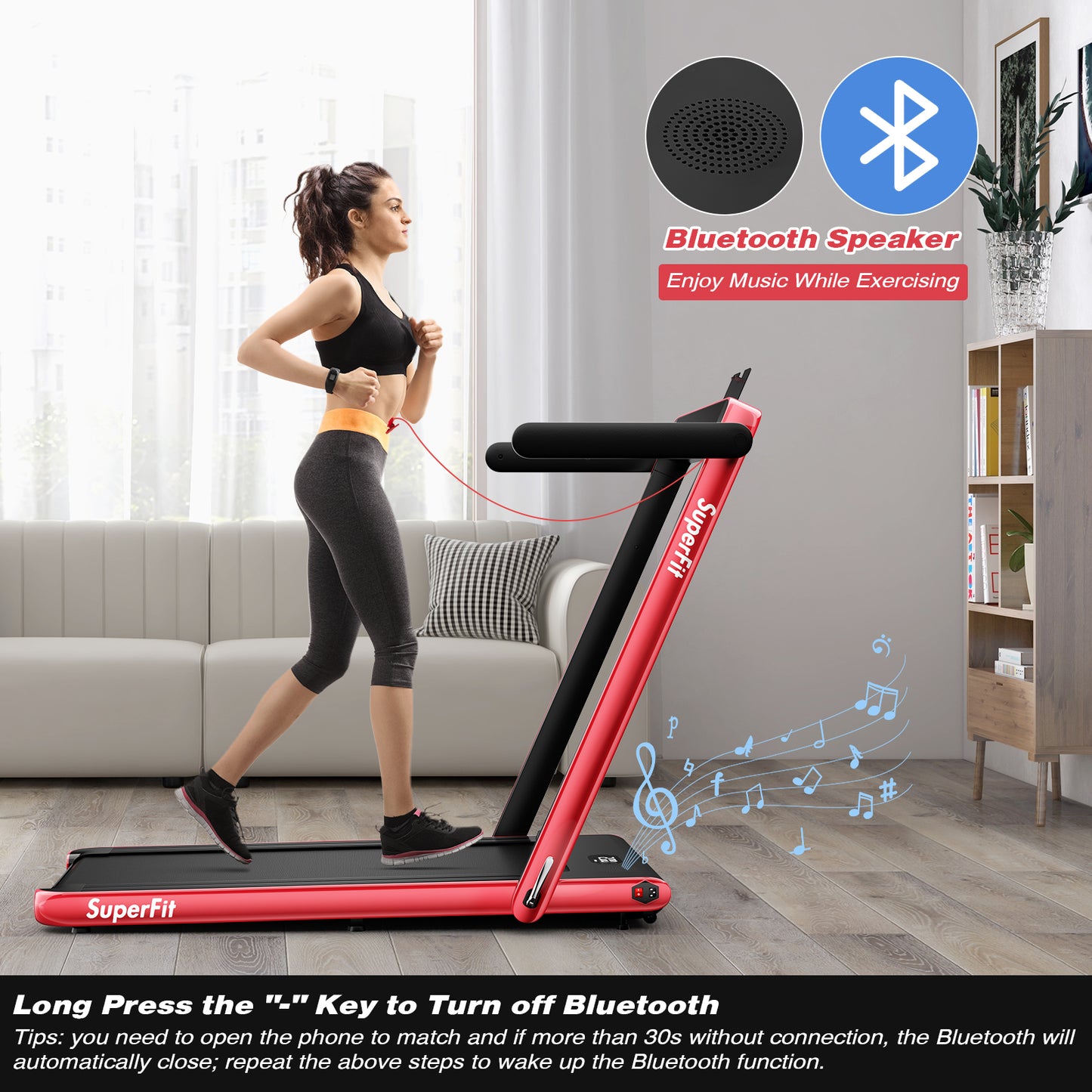 2.25 HP Foldable Treadmill 3 in 1 Walking Pad Under Desk Treadmill-Red