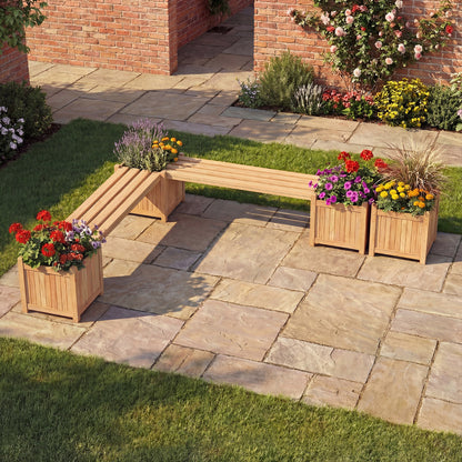 3-in-1 Outdoor Planter Box with Bench and 2 Side Garden Beds-Natural