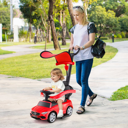 3-in-1 Ride on Push Car with Adjustable Canopy and Steering Push Bar-Red