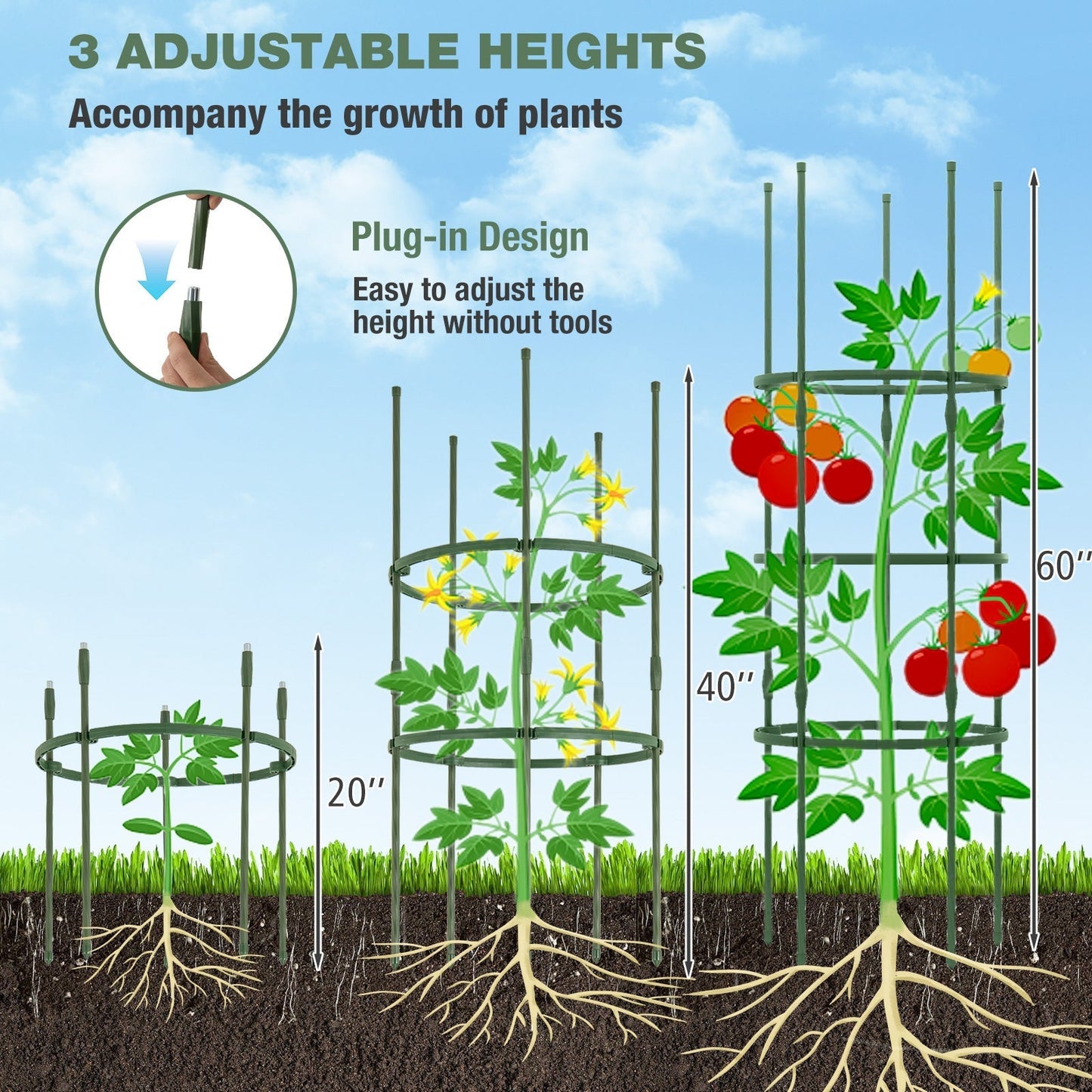 3 Pack 60 inch Adjustable Tall Plant Support Trellis for Climbing Plants