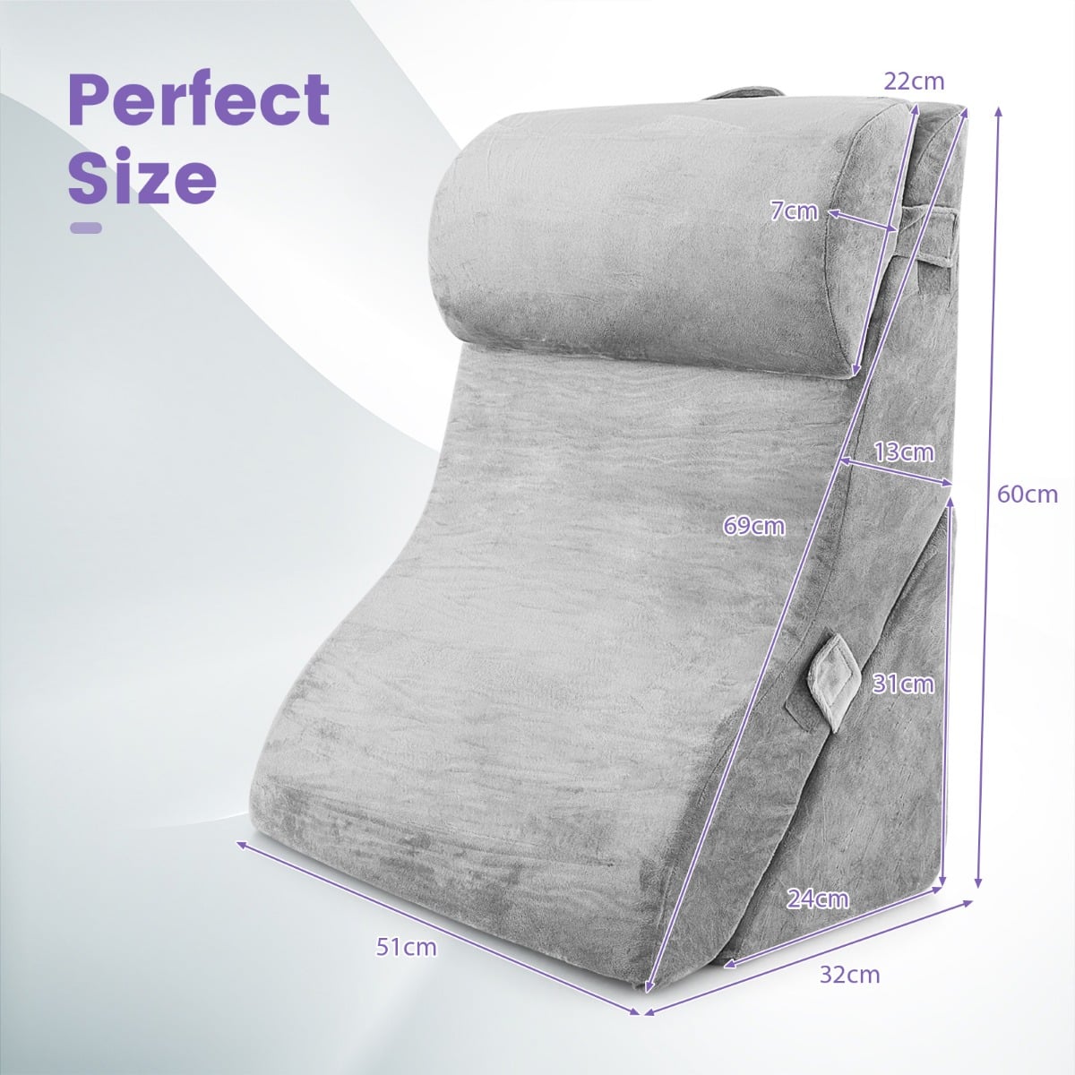 3 PCS Bed Wedge Pillow Set with Machine-washable Cover for Snoring-Grey