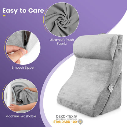 3 PCS Bed Wedge Pillow Set with Machine-washable Cover for Snoring-Grey