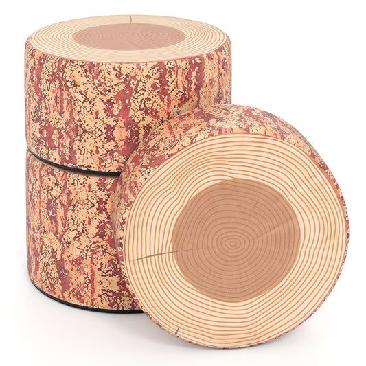 3 PCS Tree Stump Stool Set Round Flexible Seatings-Brown