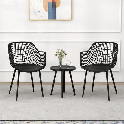3 Piece Patio Chair Set with PP Seat and Tabletop-Black