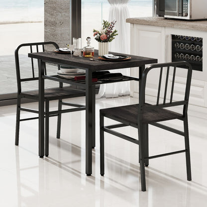 3-Piece Dining Table Set with Storage Rack and Metal Legs-Grey