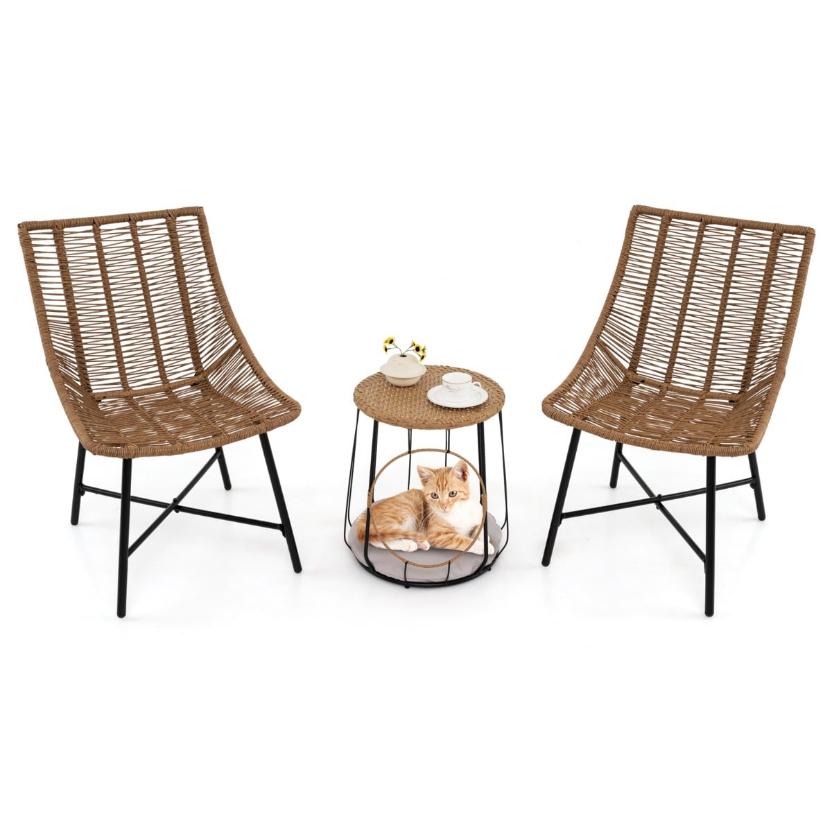 3 Piece Outdoor Furniture Set with Pet House-Light Brown
