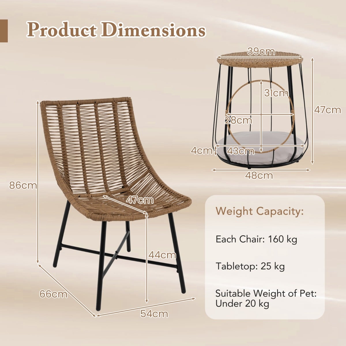 3 Piece Outdoor Furniture Set with Pet House-Light Brown
