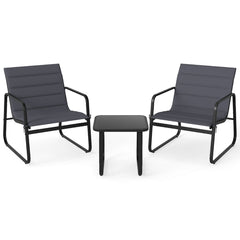 3 Piece Patio Bistro Set with Removable Cushions and Tempered Glass Tabletop-Grey