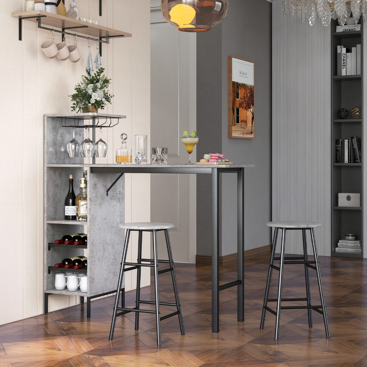Counter Height Dining Table Set for Bistro Living Room-Grey