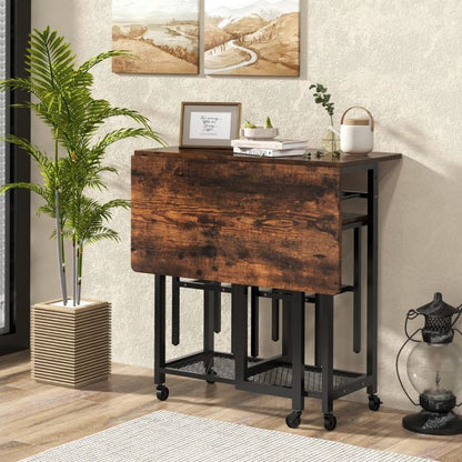 Extendable Dining Table Set with 6-Bottle Wine Rack-Rustic Brown