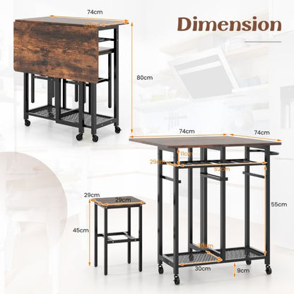 Extendable Dining Table Set with 6-Bottle Wine Rack-Rustic Brown