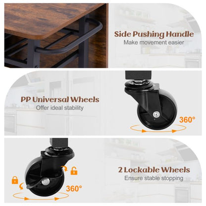 Extendable Dining Table Set with 6-Bottle Wine Rack-Rustic Brown