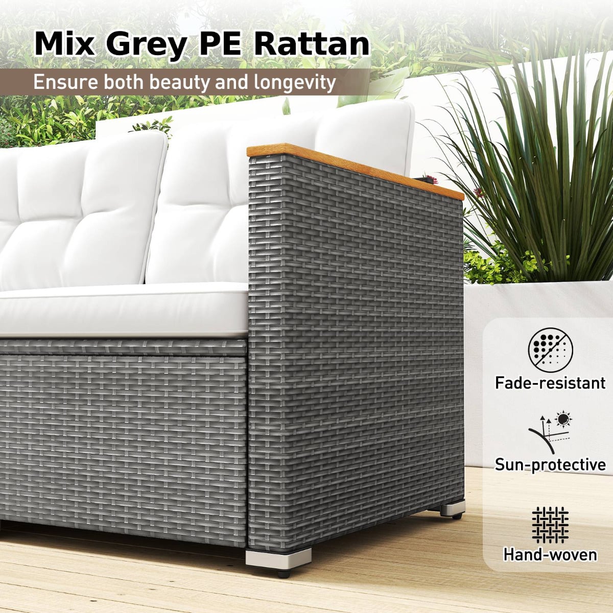 3-Seat Patio Couch Sofa with Deep Seating and Cushion-White