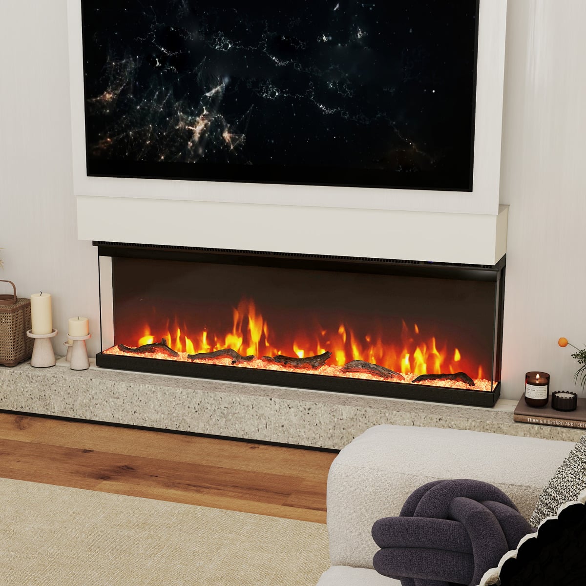 3 Sided Electric Fireplace 50 inch Recessed/Wall-Mounted/Freestanding Fire Place Heater