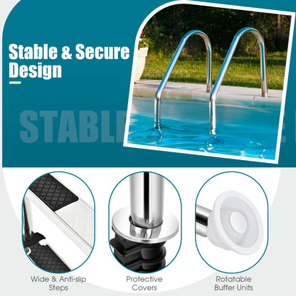3-Step 304 Stainless Steel Swimming Pool Ladder with Non-slip Steps and Handrails