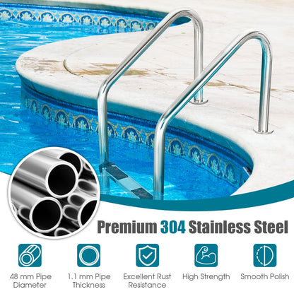 3-Step 304 Stainless Steel Swimming Pool Ladder with Non-slip Steps and Handrails