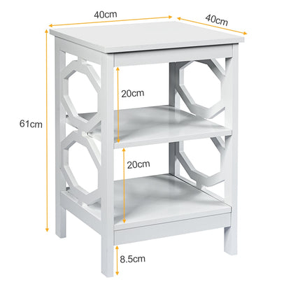 3-Tier Bedside Table with Storage Shelves for Living Room Bedroom Set of 2-White