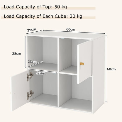 3-Tier Bookshelf with Dual Anti-Tipping Kits and 2 Cabinets-White