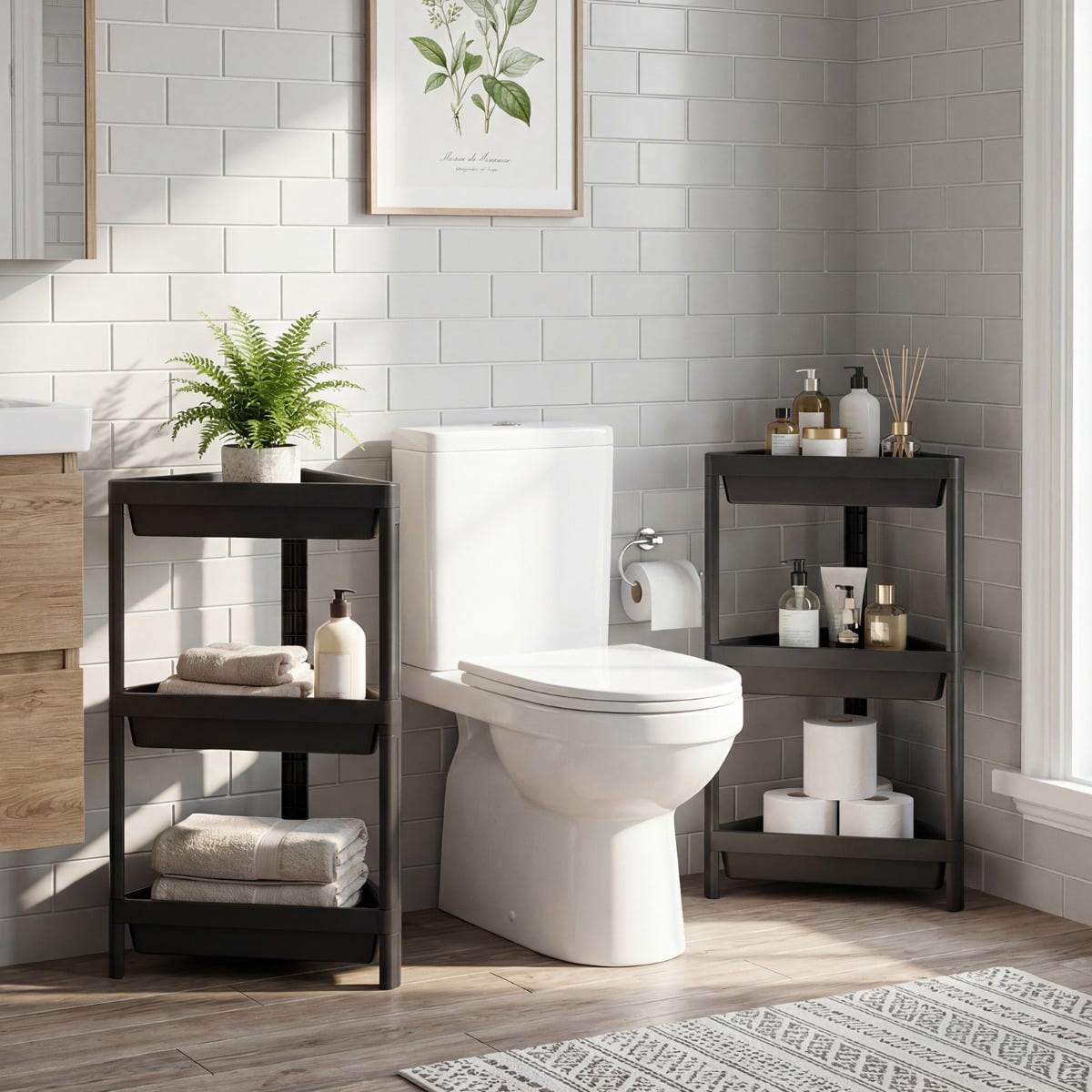 3-Tier Corner Shower Caddy 2-Pack Bathroom Standing Shelf with Detachable Design-Black