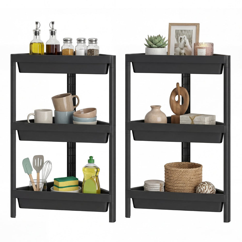 3-Tier Corner Shower Caddy 2-Pack Bathroom Standing Shelf with Detachable Design-Black