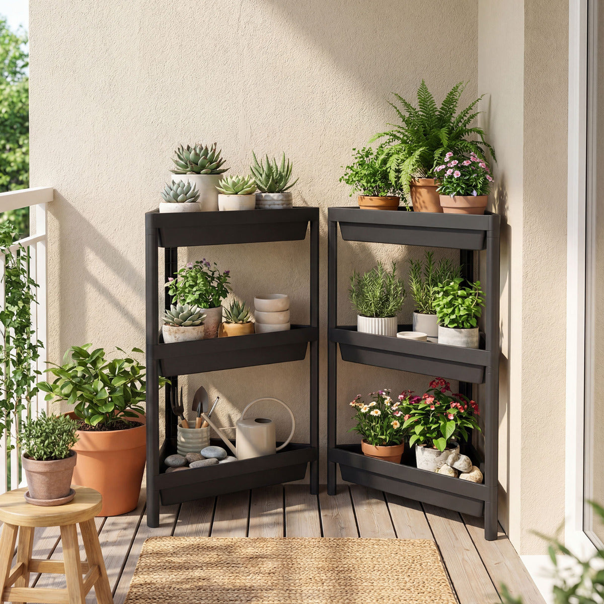 3-Tier Corner Shower Caddy 2-Pack Bathroom Standing Shelf with Detachable Design-Black