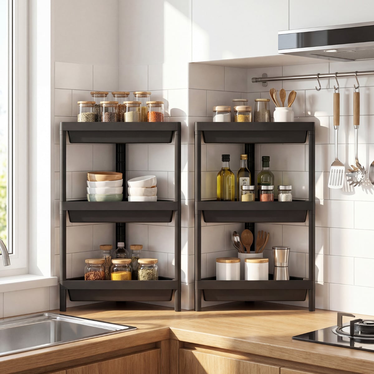 3-Tier Corner Shower Caddy 2-Pack Bathroom Standing Shelf with Detachable Design-Black