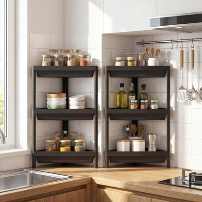 3-Tier Corner Shower Caddy 2-Pack Bathroom Standing Shelf with Detachable Design-Black