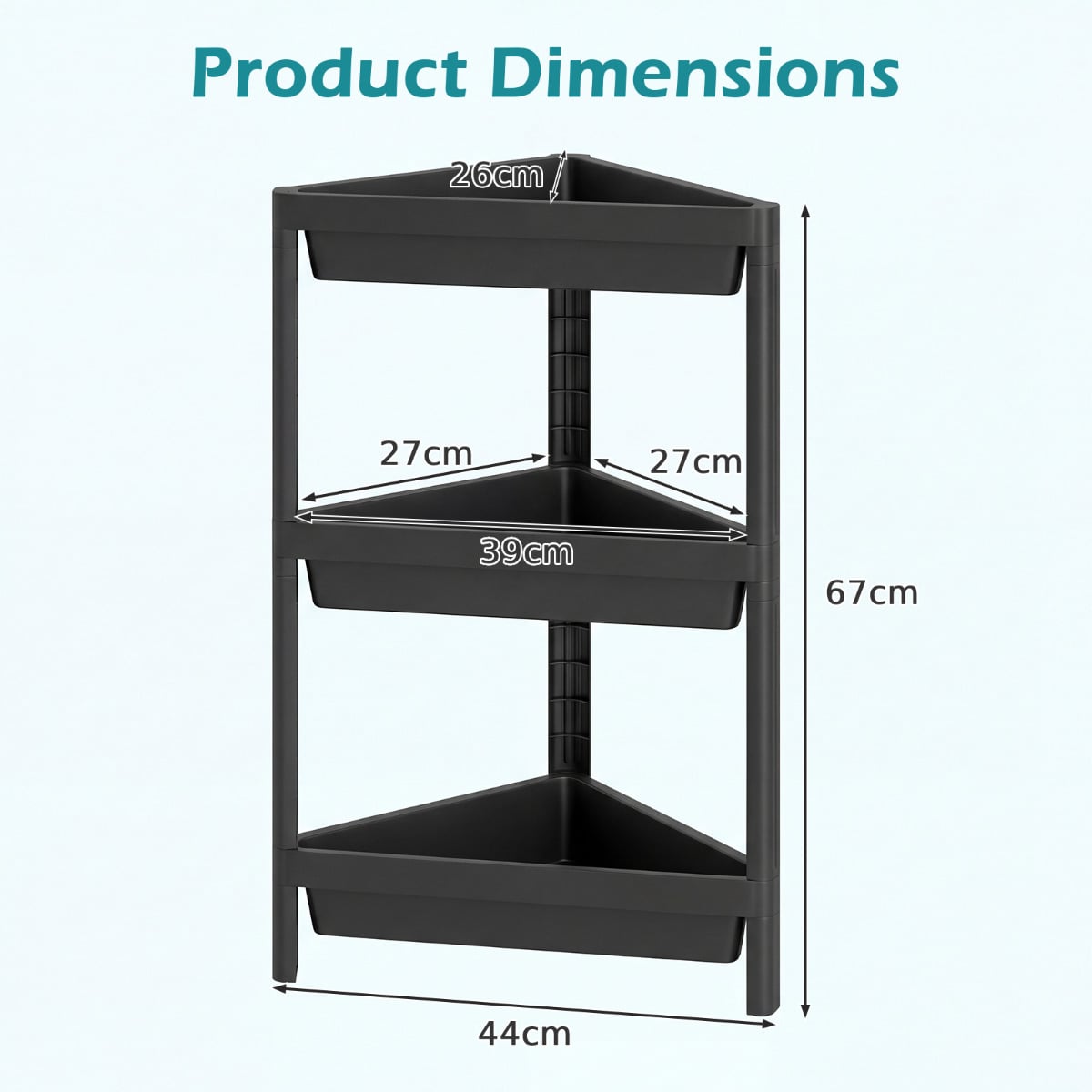 3-Tier Corner Shower Caddy 2-Pack Bathroom Standing Shelf with Detachable Design-Black