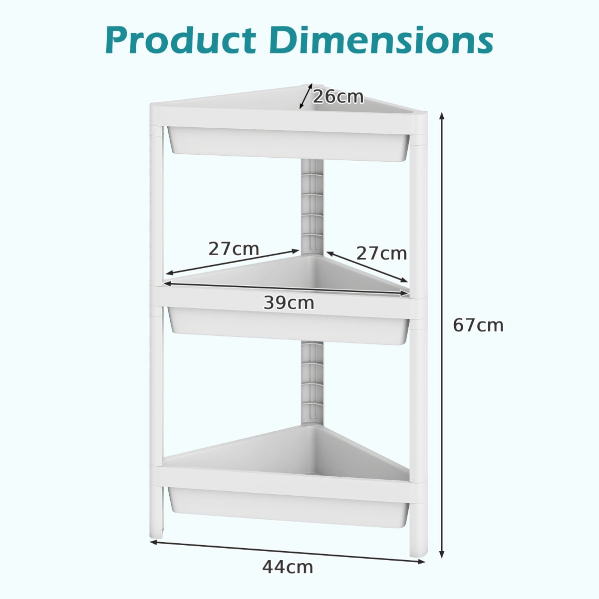 3-Tier Corner Shower Caddy 2-Pack Bathroom Standing Shelf with Detachable Design-White