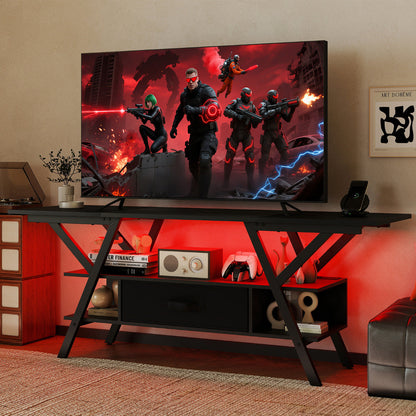 3-Tier Entertainment Center with LED Lights and Power Outlets-Black