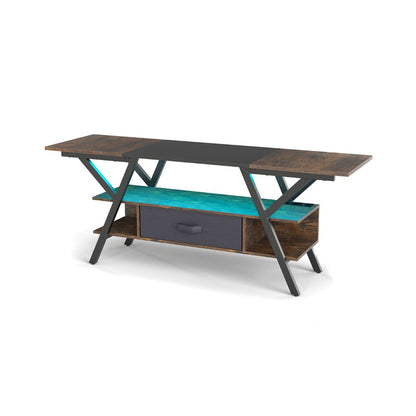 3-Tier Entertainment Center with LED Lights and Power Outlets-Rustic Brown