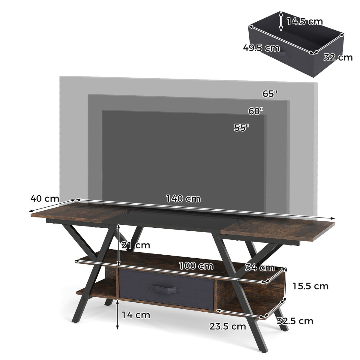 3-Tier Entertainment Center with LED Lights and Power Outlets-Rustic Brown