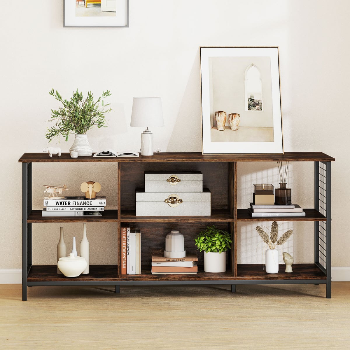 3-tier Entertainment Center with Power Outlets-Rustic Brown