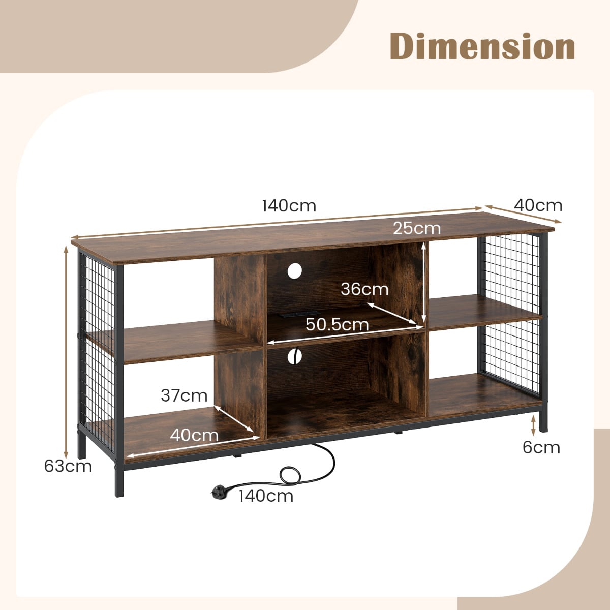 3-tier Entertainment Center with Power Outlets-Rustic Brown