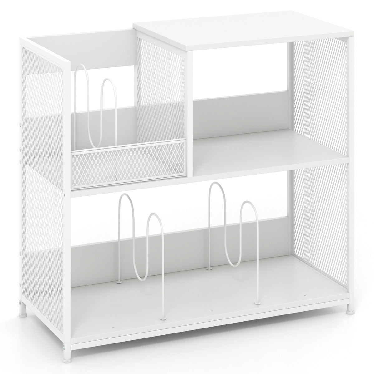 3-Tier Record Player Stand with Vinyl Storage and 3 Removable Dividers-White