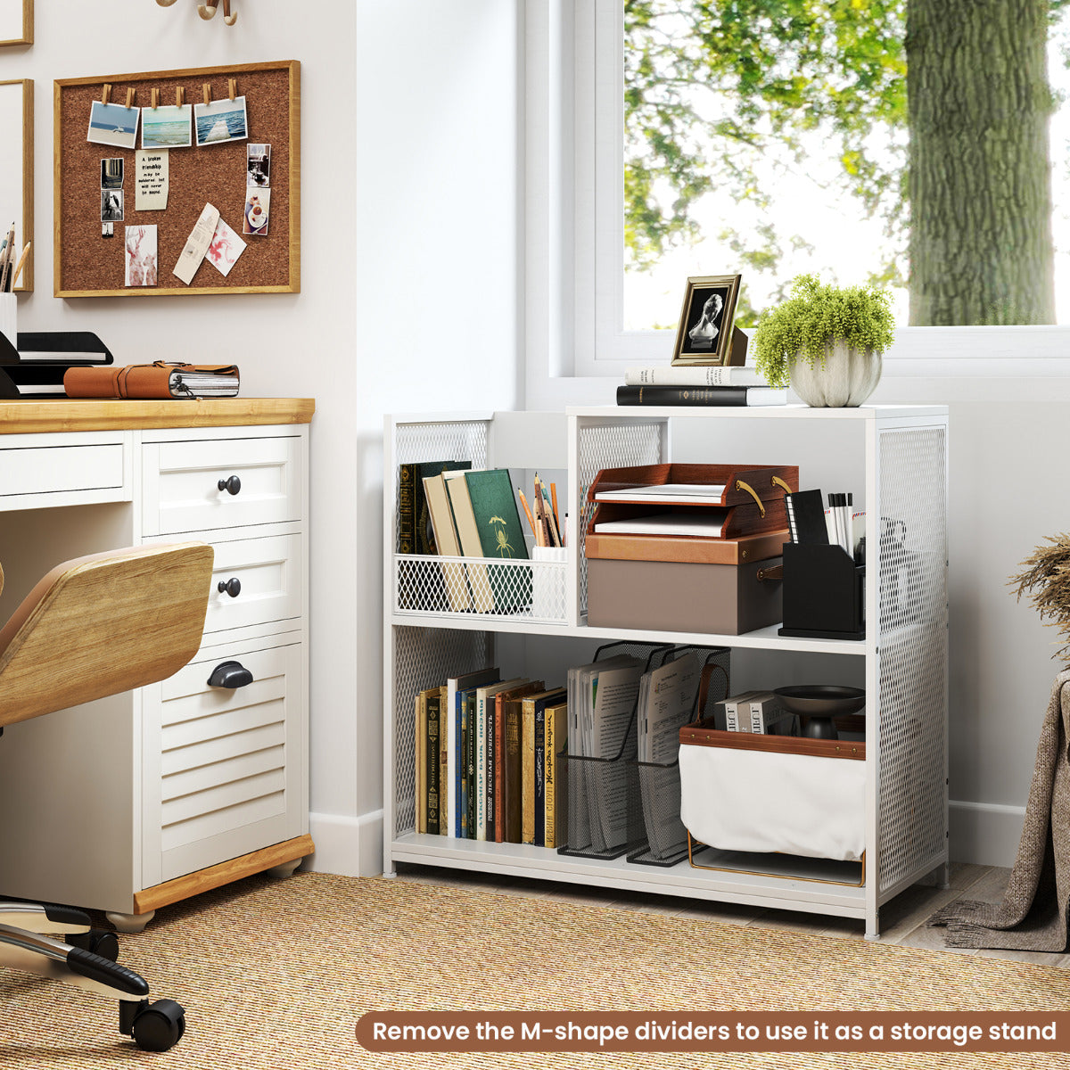 3-Tier Record Player Stand with Vinyl Storage and 3 Removable Dividers-White