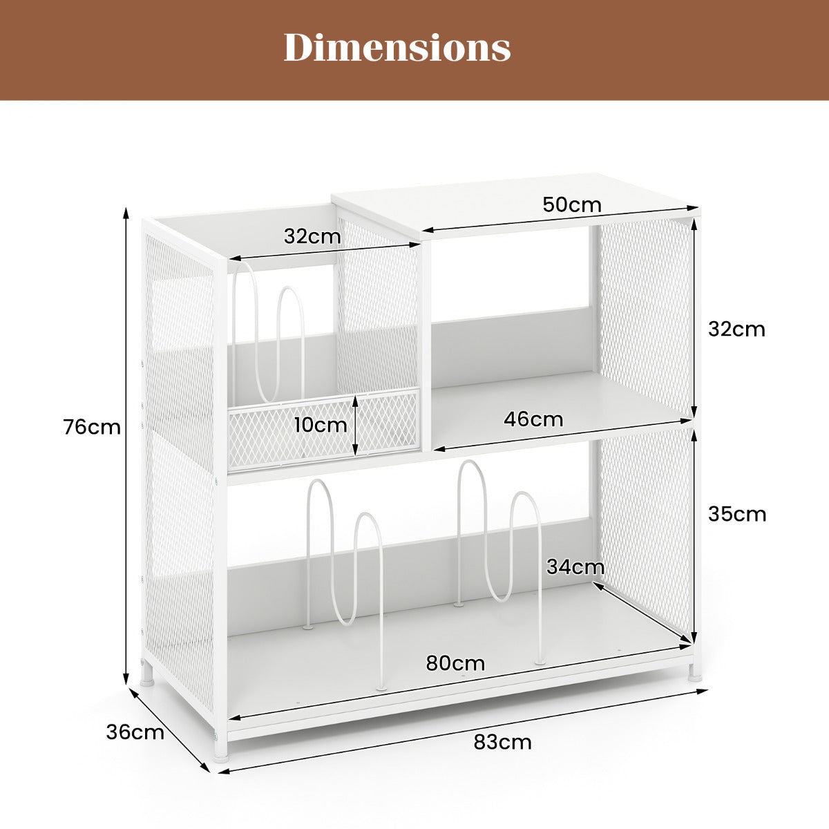 3-Tier Record Player Stand with Vinyl Storage and 3 Removable Dividers-White