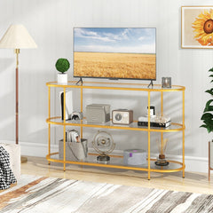 3-Tier TV Stand with Tempered Glass Shelves for TVs-Golden