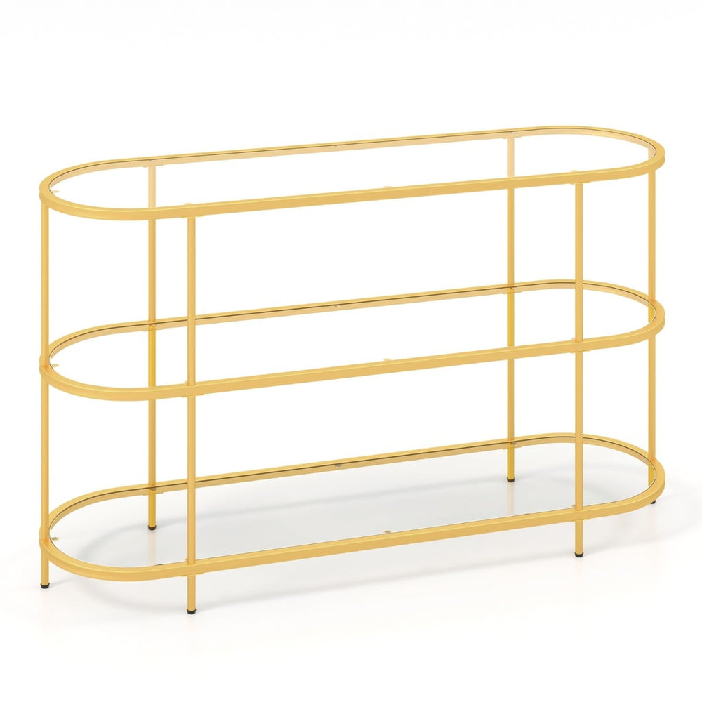 3-Tier TV Stand with Tempered Glass Shelves for TVs-Golden