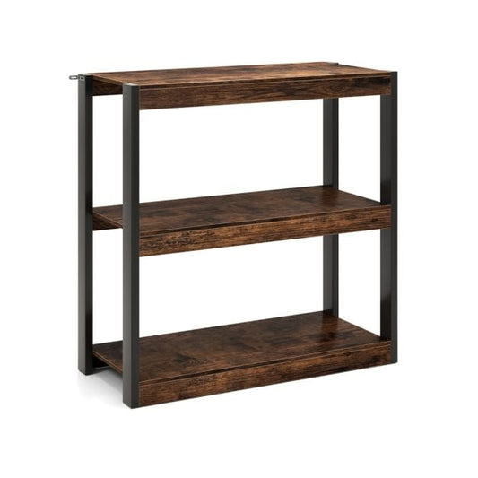 Industrial Bookcase with Open Shelves &amp; Robust Metal Frame Vintage Corner Shelf