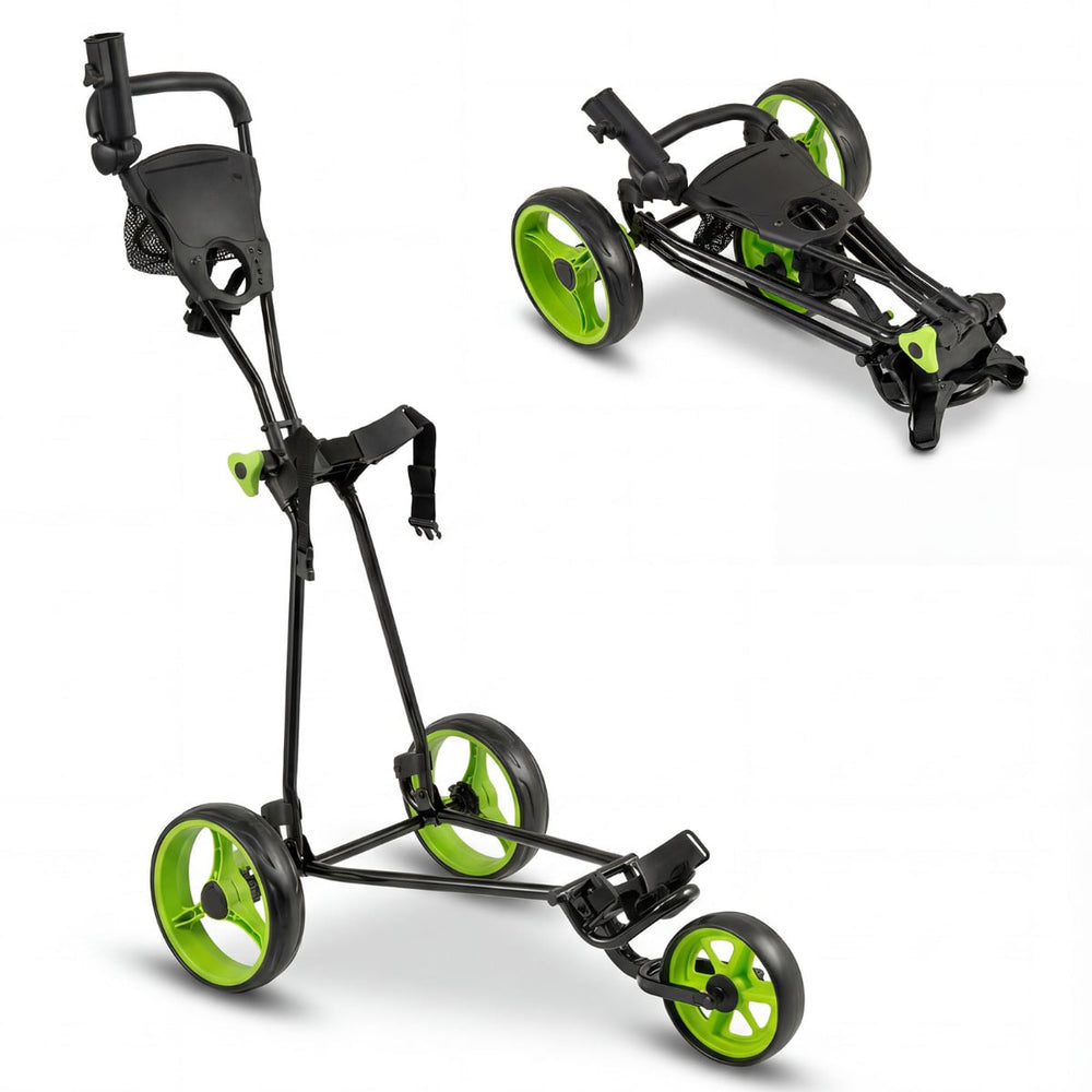 3 Wheel Folding Golf Push Cart with Adjustable Height Handle and Foot Brake-Green
