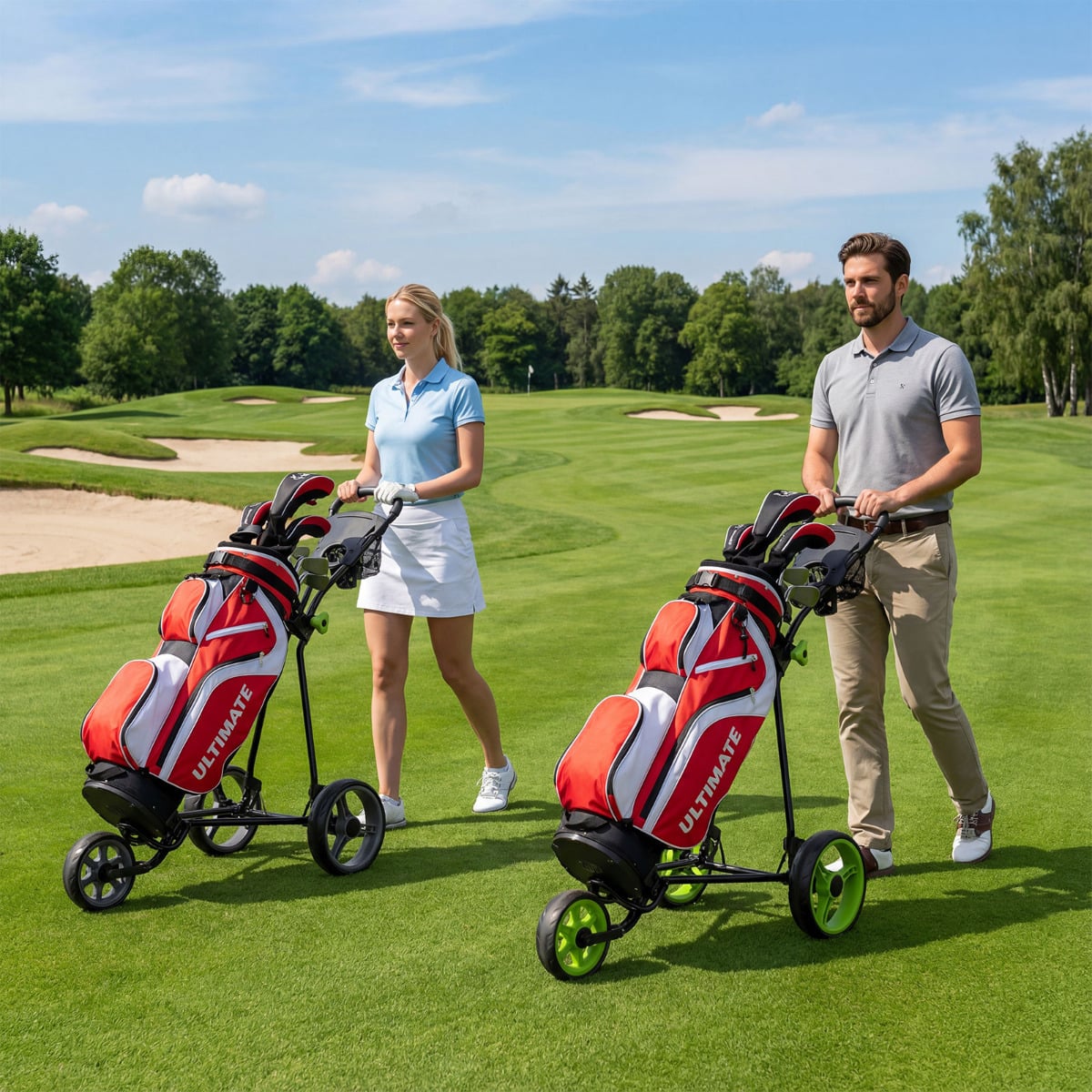 3 Wheel Folding Golf Push Cart with Adjustable Height Handle and Foot Brake-Grey