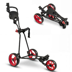 3 Wheel Folding Golf Push Cart with Adjustable Height Handle and Foot Brake-Red