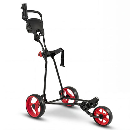 3 Wheel Folding Golf Push Cart with Adjustable Height Handle and Foot Brake-Red