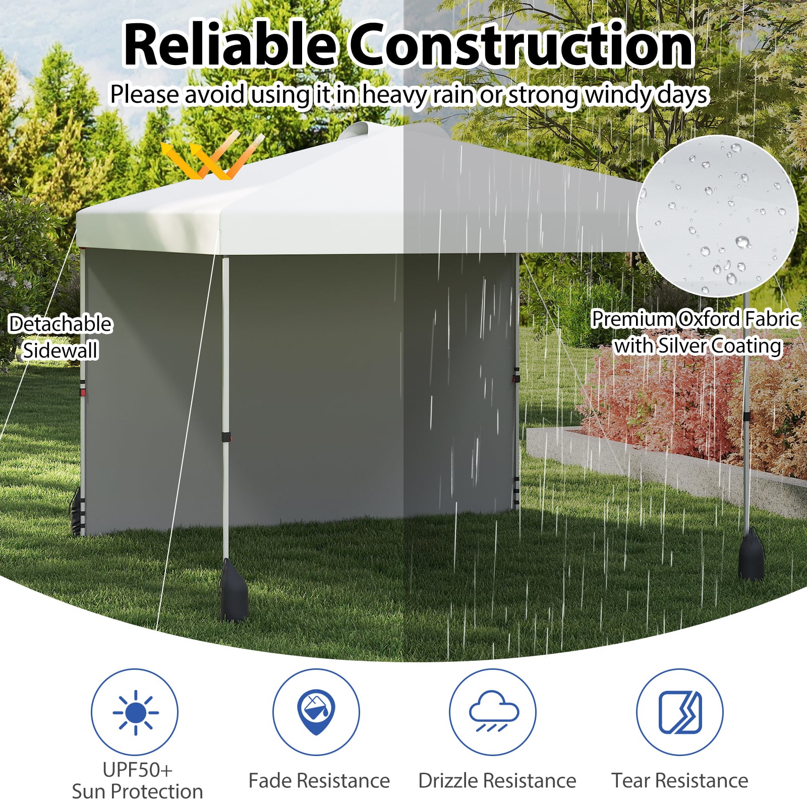 3 x 3 m Pop up Canopy Tent with 1 Sidewall Wheeled Bag-White